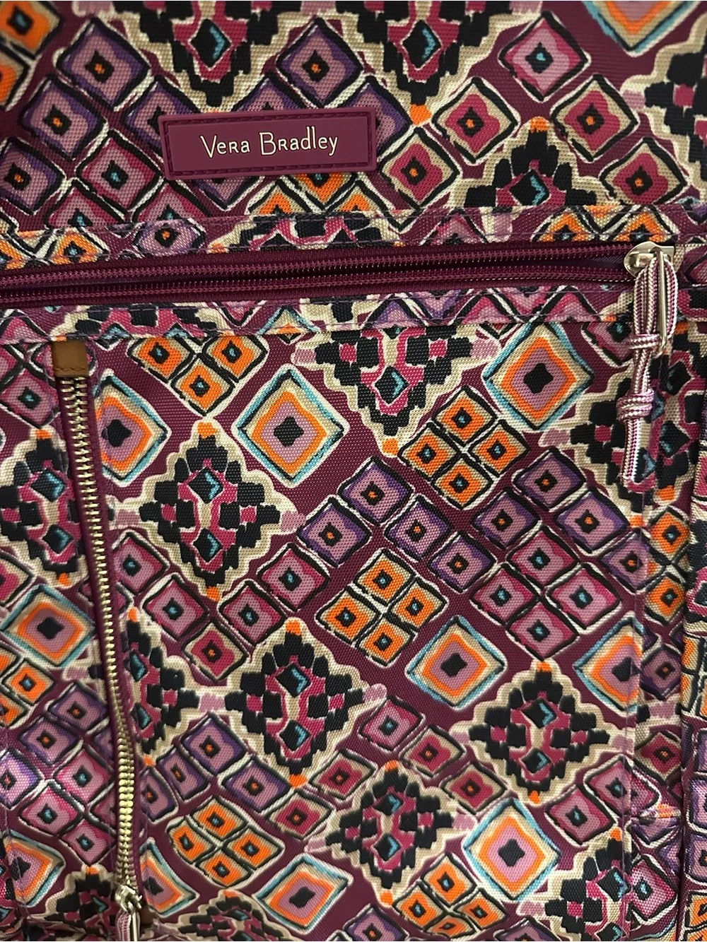 Vera Bradley Multicolor Geometric Laptop Backpack with Purple Base